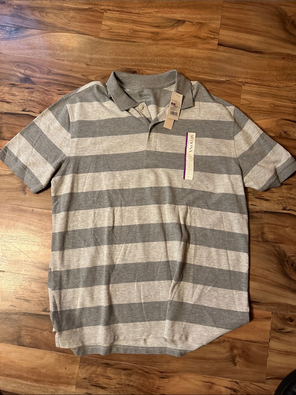 Merona Gray & Light Gray Horizontal Stripe Polo